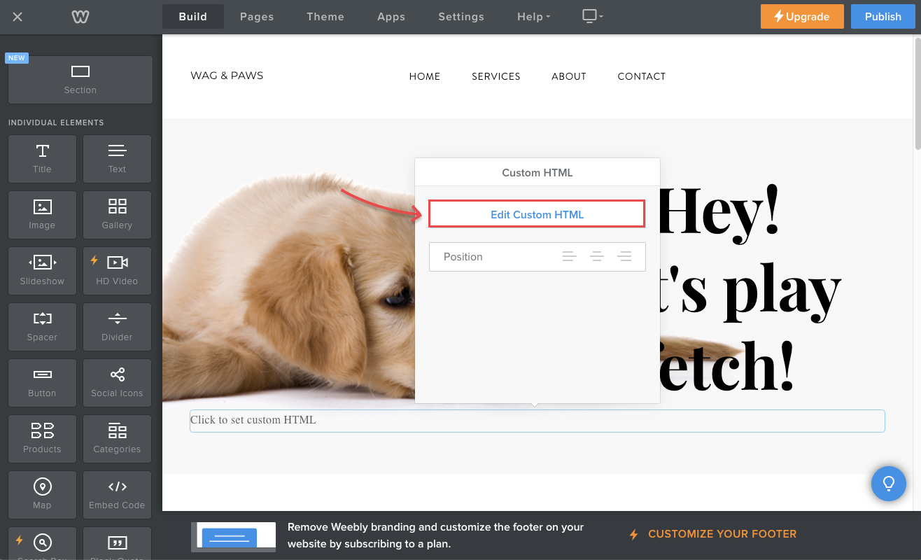 Edit the Custom HTML on Weebly page
