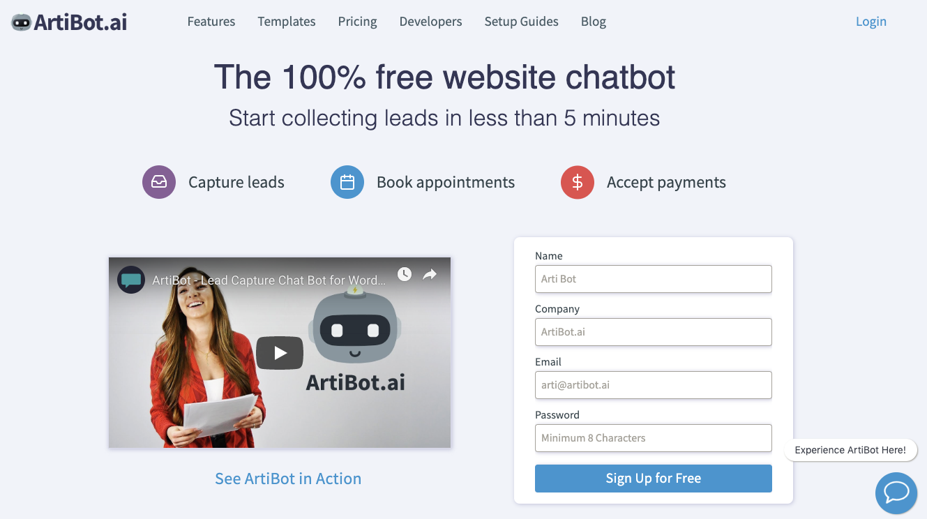Create free chatbot on ArtiBot