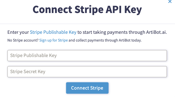 Insert your Stripe API Keys to the chatbot