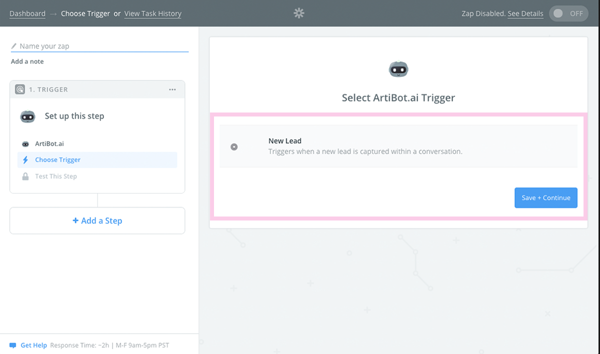 Trigger Zap on Chatbot Lead