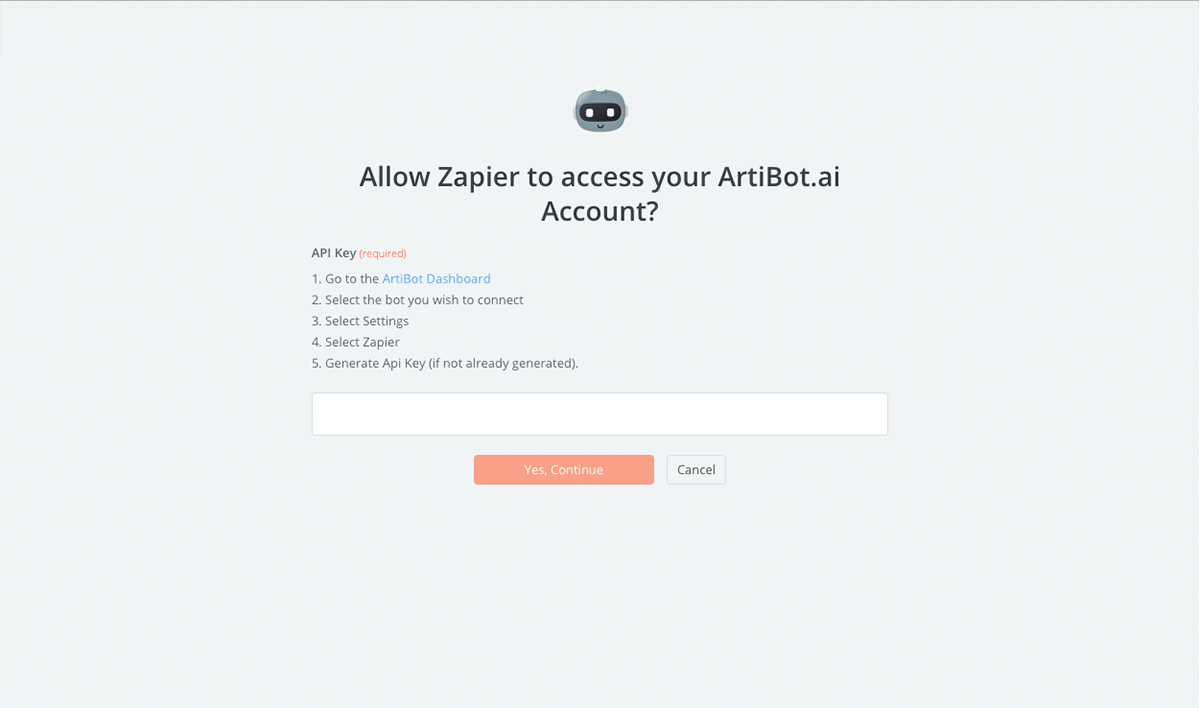 Get Zapier API Key from ArtiBot