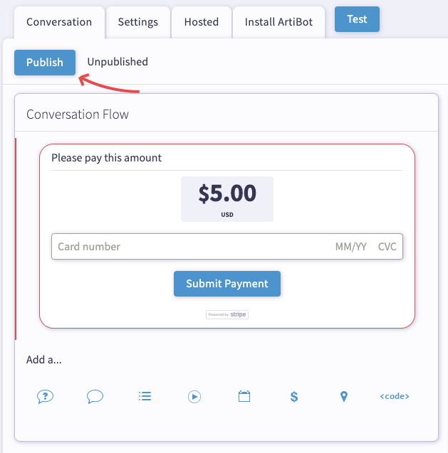 Publish your chatbot with payment collections